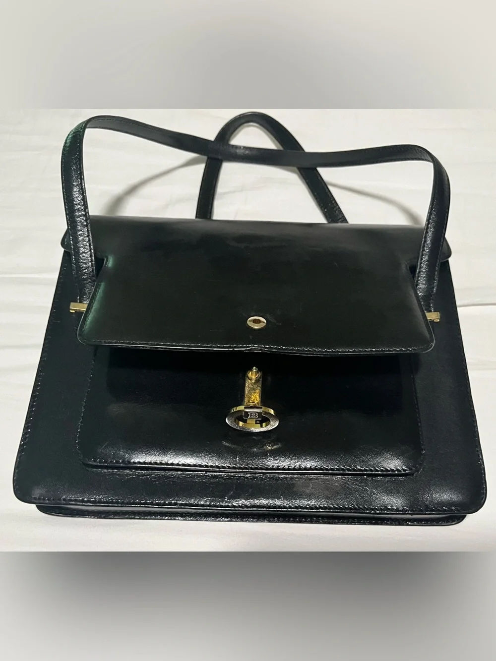 Bally Black Leather Women's Shoulder Bag with Gold Accent
